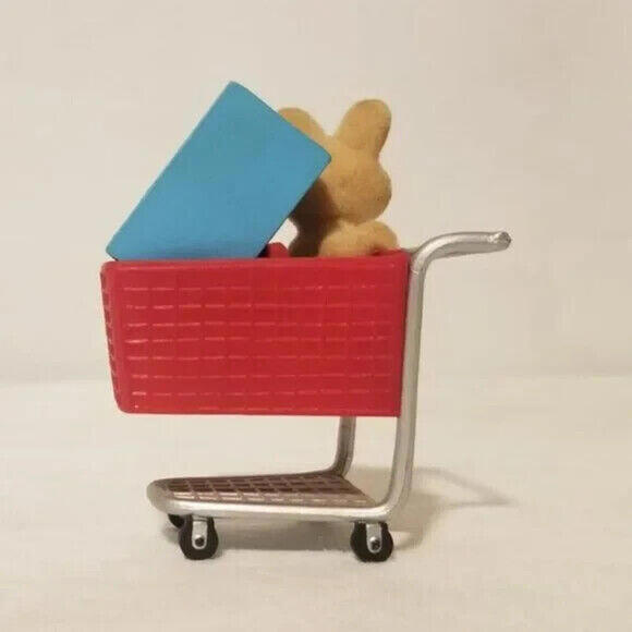 3/$25 1989 Hallmark Hoppy Holidays Bunny Shopping Cart Christmas Ornament - Picture 3 of 6
